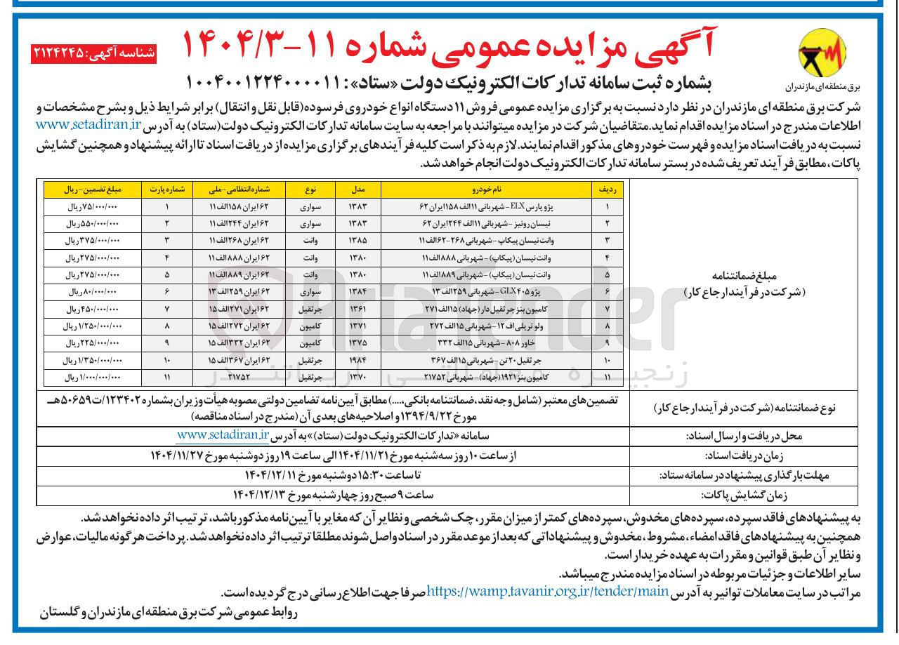 تصویر کوچک آگهی فروش ۱۱ دستگاه انواع خودروی فرسوده قابل نقل و انتقال