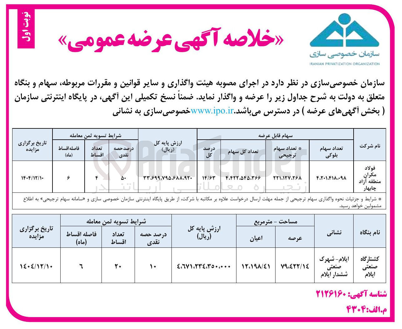 تصویر کوچک آگهی فروش سهام
