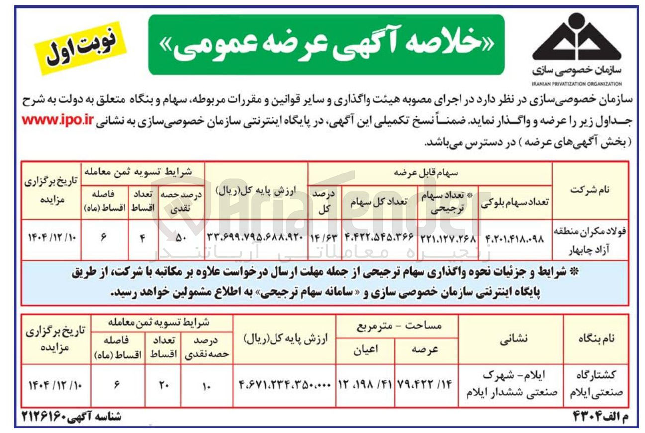 تصویر کوچک آگهی فروش سهام