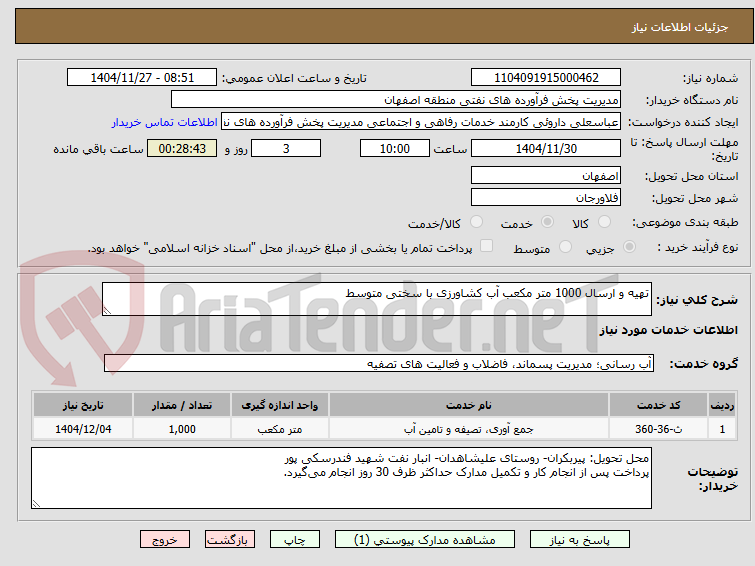 تصویر کوچک آگهی تهیه و ارسال 1000 متر مکعب آب کشاورزی با سختی متوسط