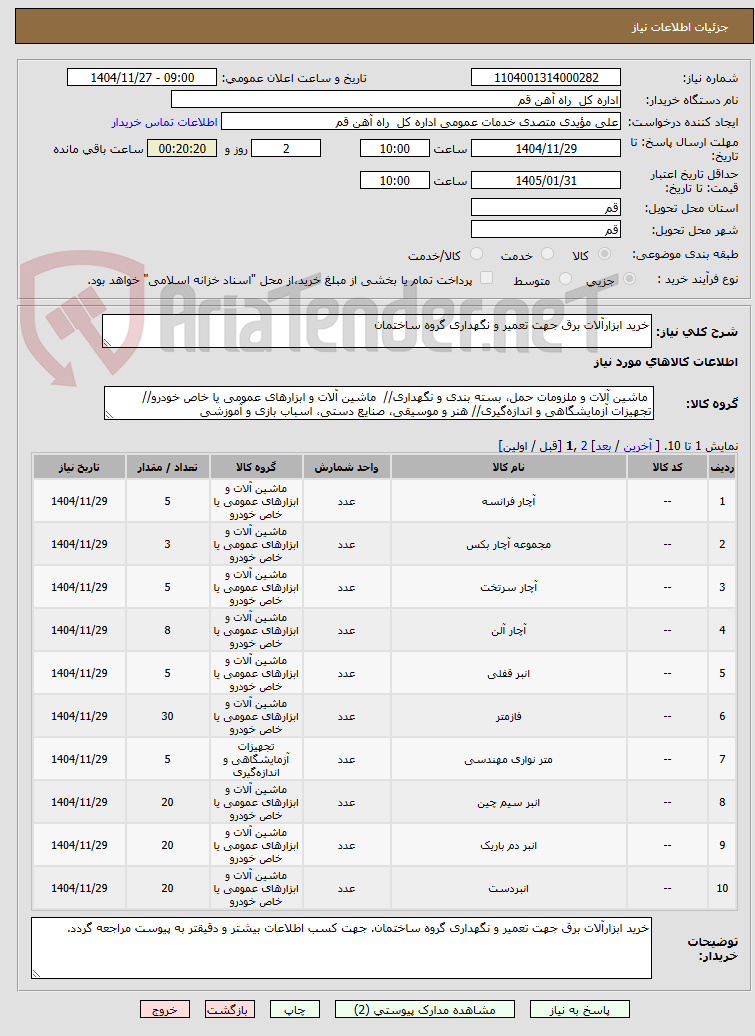 تصویر کوچک آگهی خرید ابزارآلات برق جهت تعمیر و نگهداری گروه ساختمان