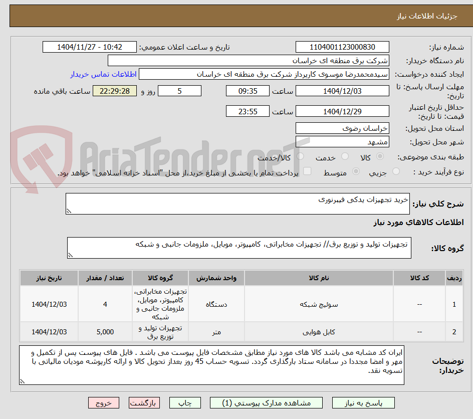 تصویر کوچک آگهی خرید تجهیزات یدکی فیبرنوری