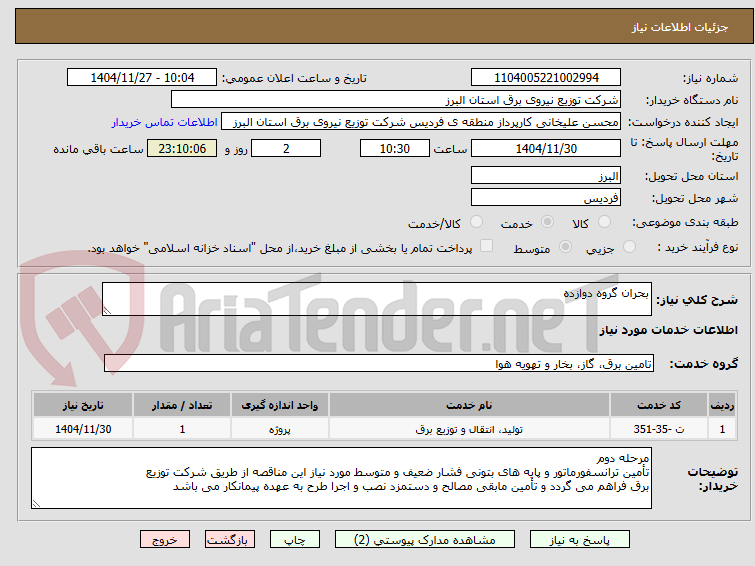 تصویر کوچک آگهی بحران گروه دوازده 
