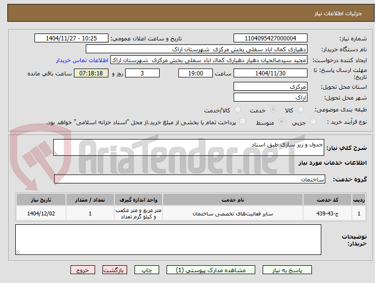 تصویر کوچک آگهی جدول و زیر سازی طبق اسناد