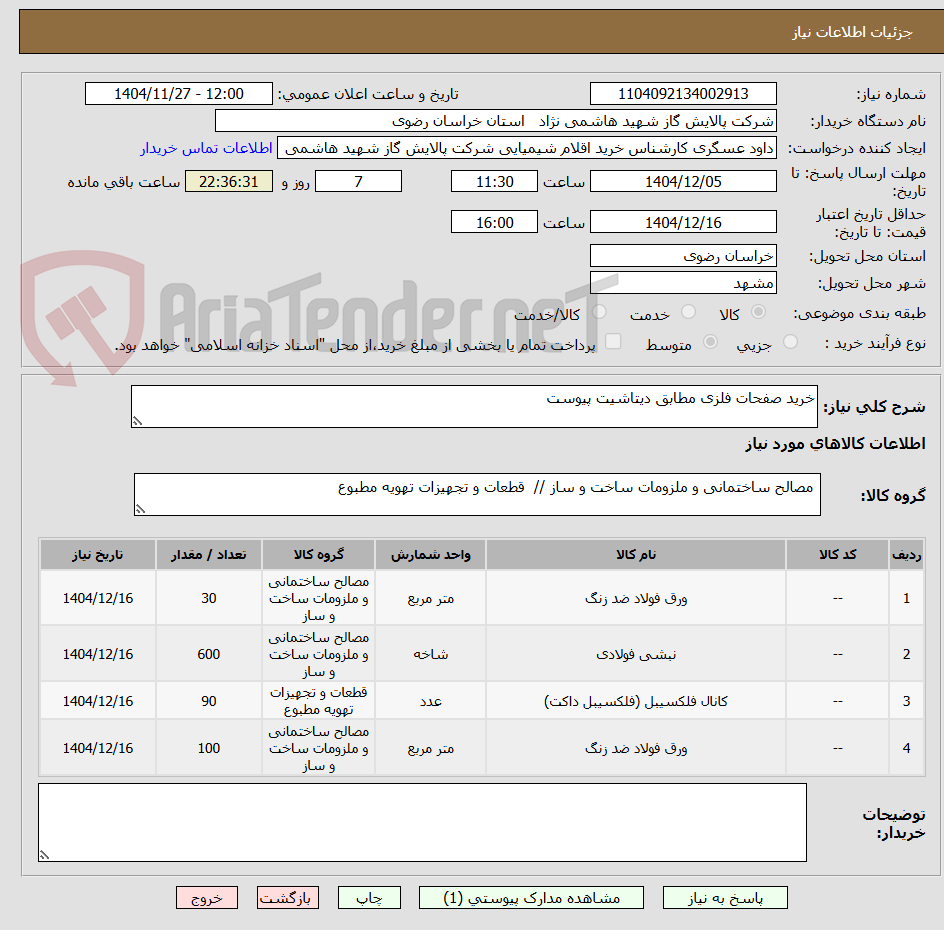 تصویر کوچک آگهی خرید صفحات فلزی مطابق دیتاشیت پیوست