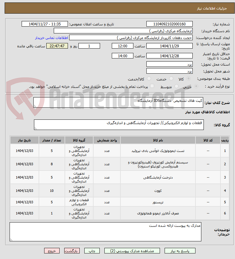 تصویر کوچک آگهی کیت های تشخیص  دستگاهIDS آزمایشگاه