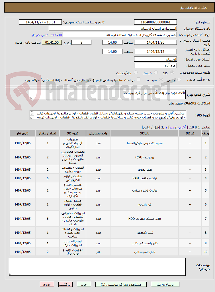 تصویر کوچک آگهی اقلام مورد نیاز واحد آی تی برابر فرم پیوست