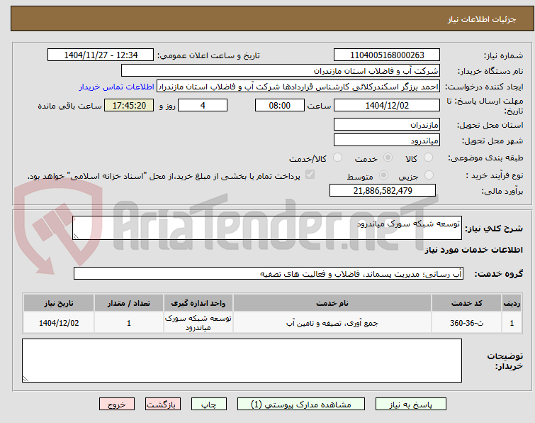 تصویر کوچک آگهی توسعه شبکه سورک میاندرود