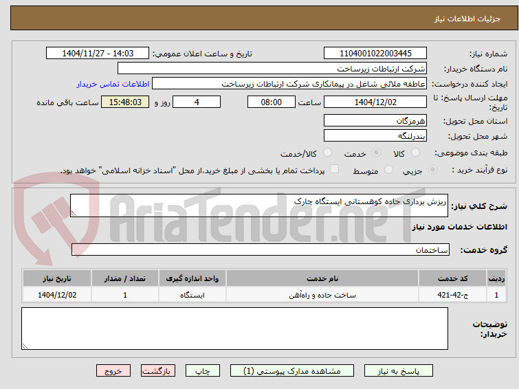 تصویر کوچک آگهی ریزش برداری جاده کوهستانی ایستگاه چارک