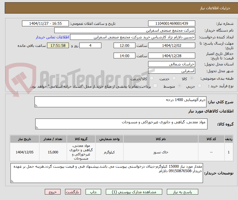 تصویر کوچک آگهی جرم آلومینایی 1400 درجه