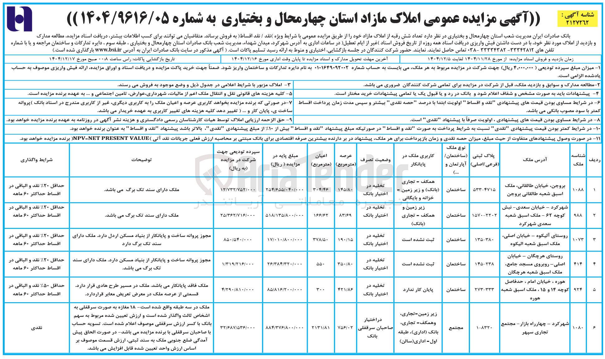 تصویر کوچک آگهی  شش رقبه از املاک مازاد