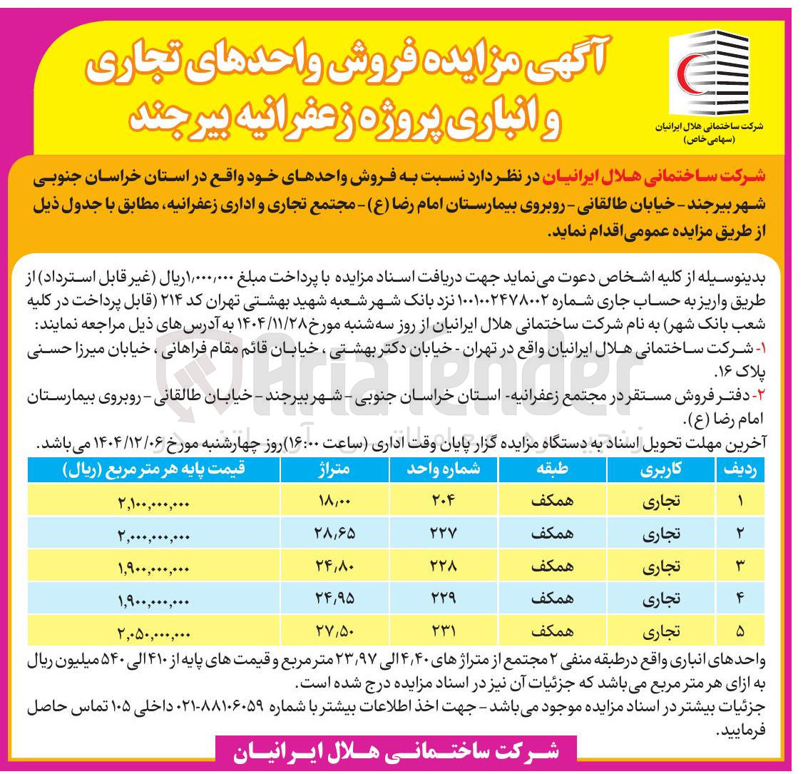 تصویر کوچک آگهی فروش واحدهای تجاری و انباری 