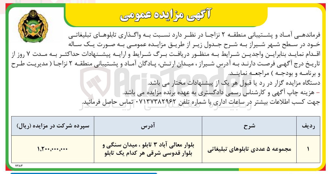 تصویر کوچک آگهی واگذاری مجموعه ۵ عددی تابلوهای تبلیغاتی