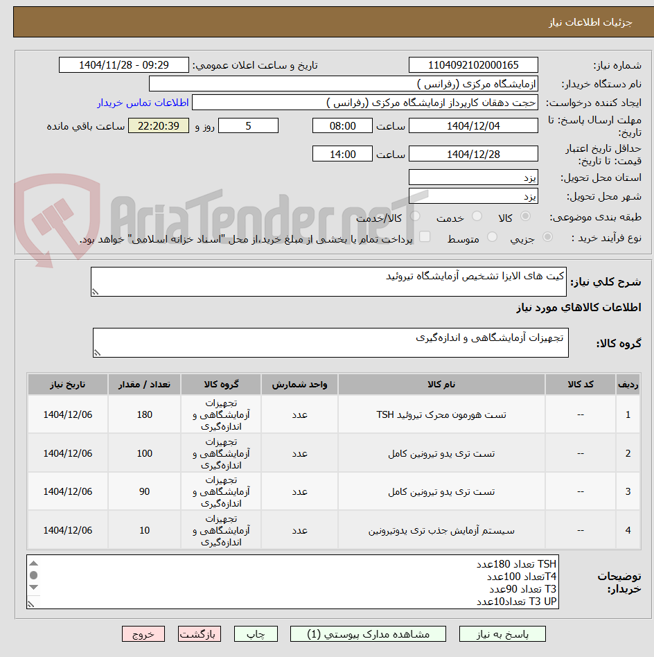 تصویر کوچک آگهی کیت های الایزا تشخیص آزمایشگاه تیروئید
