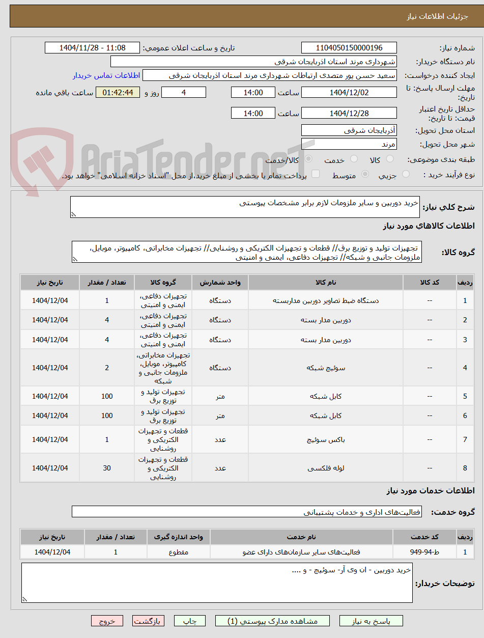 تصویر کوچک آگهی خرید دوربین و سایر ملزومات لازم برابر مشخصات پیوستی