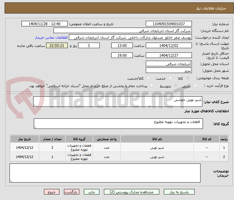 تصویر کوچک آگهی شیر توپی جوشی