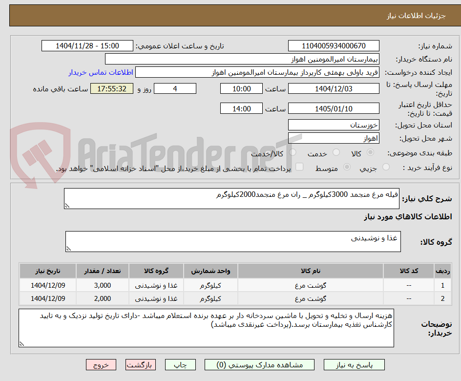 تصویر کوچک آگهی فیله مرغ منجمد 3000کیلوگرم _ ران مرغ منجمد2000کیلوگرم 