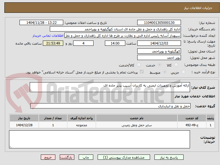 تصویر کوچک آگهی ارائه آموزش و تجهیزات ایمنی به کاربران آسیب پذیر جاده ای