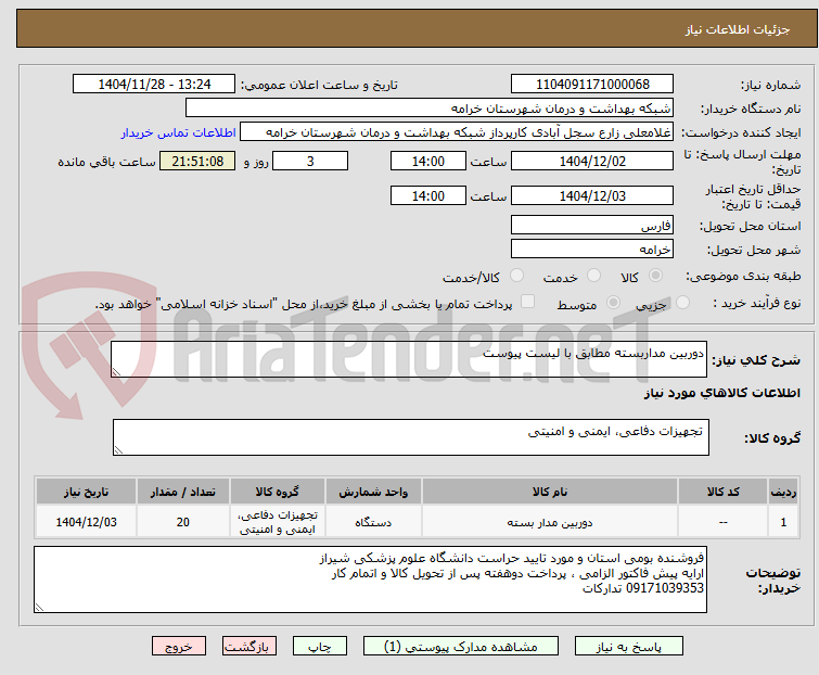 تصویر کوچک آگهی دوربین مداربسته مطابق با لیست پیوست