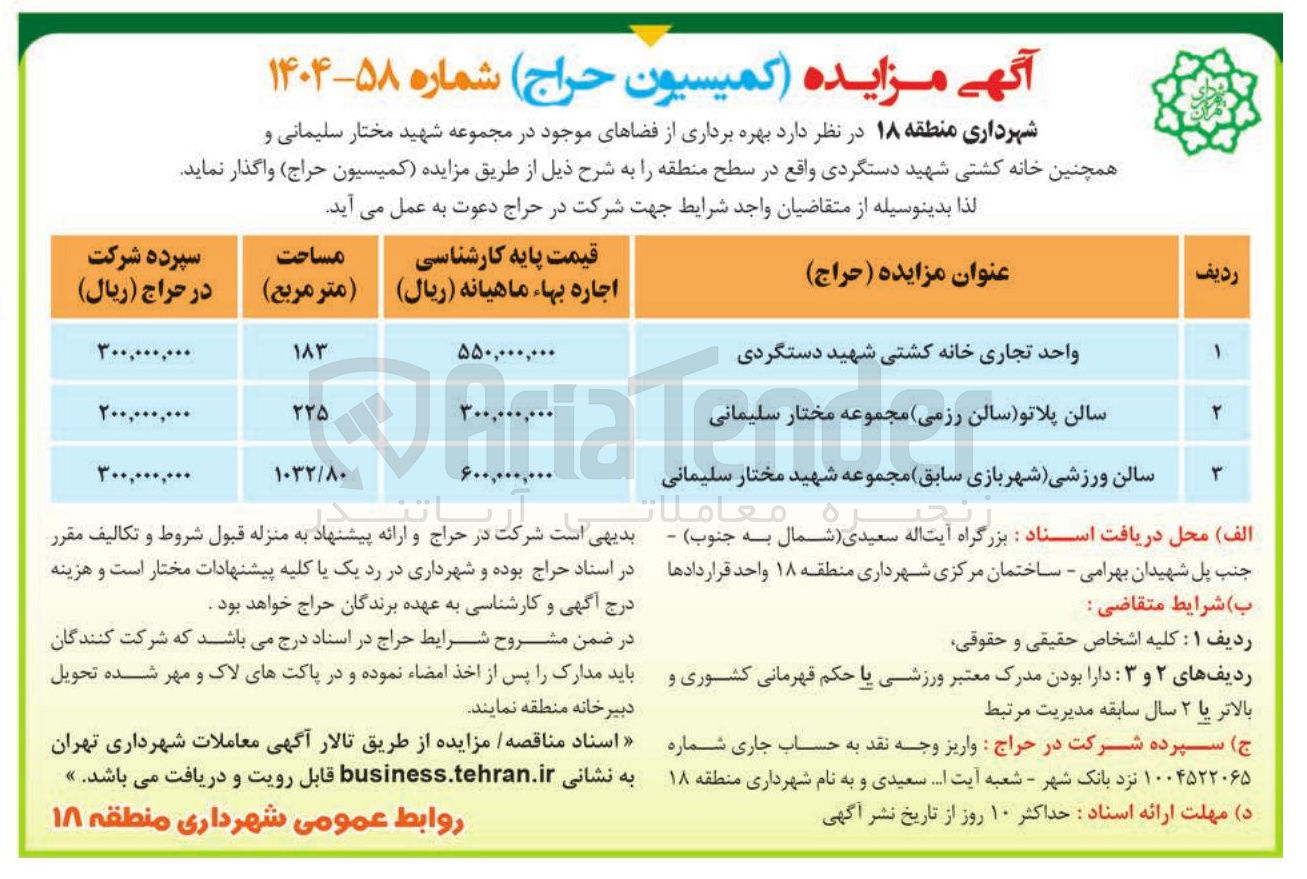 تصویر کوچک آگهی بهره برداری از فضاهای موجود