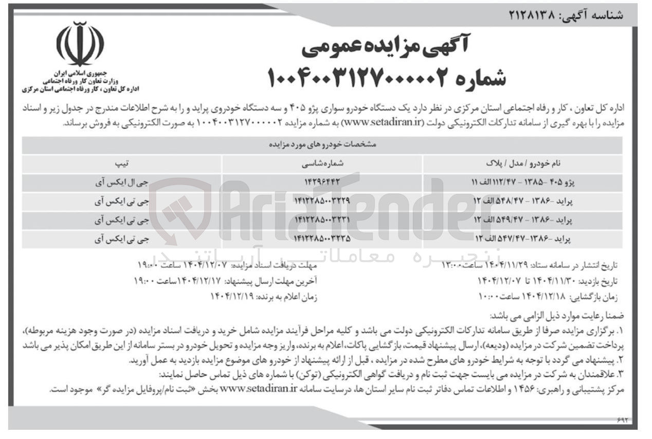 تصویر کوچک آگهی فروش یک دستگاه خودرو سواری پژو ۴۰۵ و سه دستگاه خودروی پراید