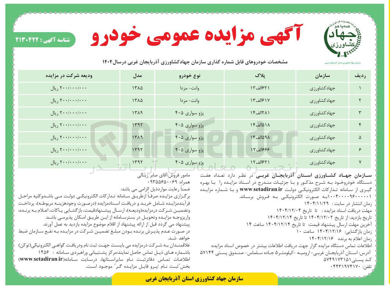تصویر کوچک آگهی فروش تعداد هفت دستگاه خودرو