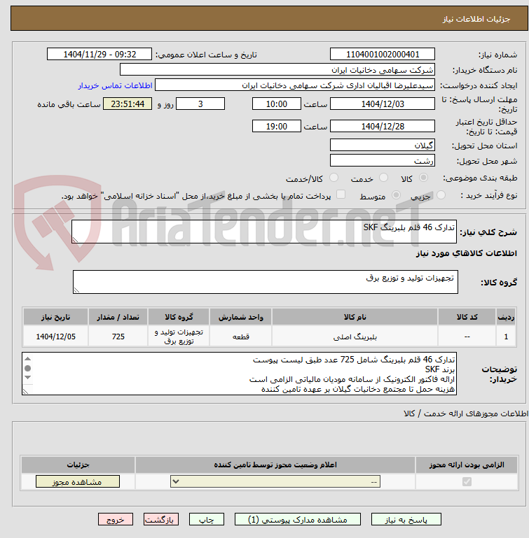 تصویر کوچک آگهی تدارک 46 قلم بلبرینگ SKF