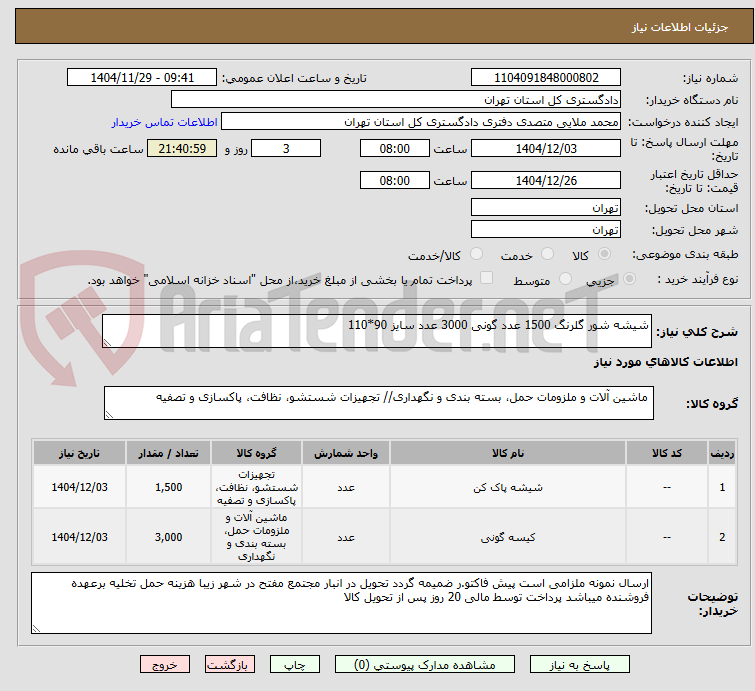 تصویر کوچک آگهی شیشه شور گلرنگ 1500 عدد گونی 3000 عدد سایز 90*110