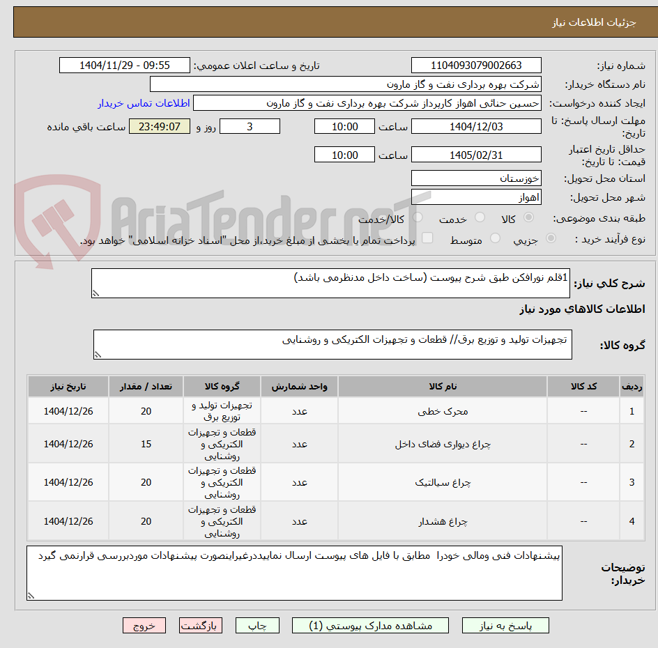تصویر کوچک آگهی 1قلم نورافکن طبق شرح پیوست (ساخت داخل مدنظرمی باشد)