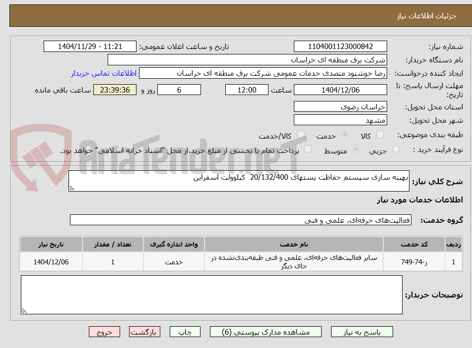 بهینه سازی سیستم حفاظت پستهای 20/132/400 کیلوولت اسفراین