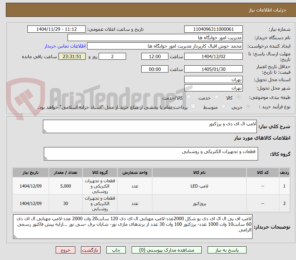 تصویر کوچک آگهی لامپ ال ای دی و پرژکتور