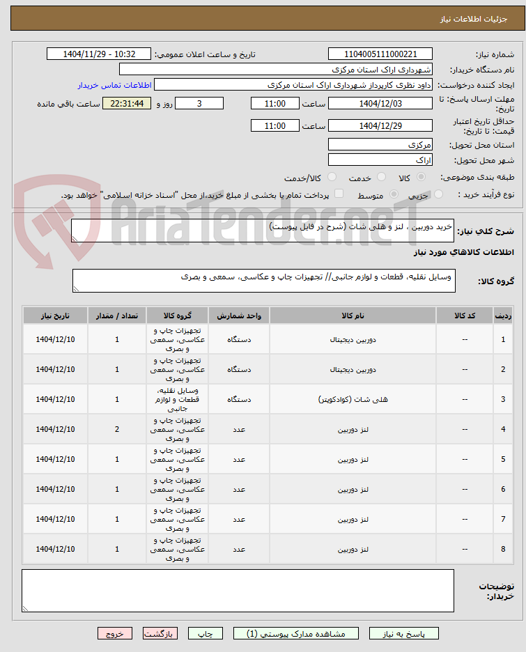 تصویر کوچک آگهی خرید دوربین ، لنز و هلی شات (شرح در فایل پیوست)