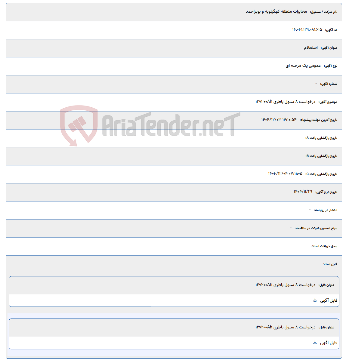 تصویر کوچک آگهی درخواست 8 سلول باطری 12v200Ah