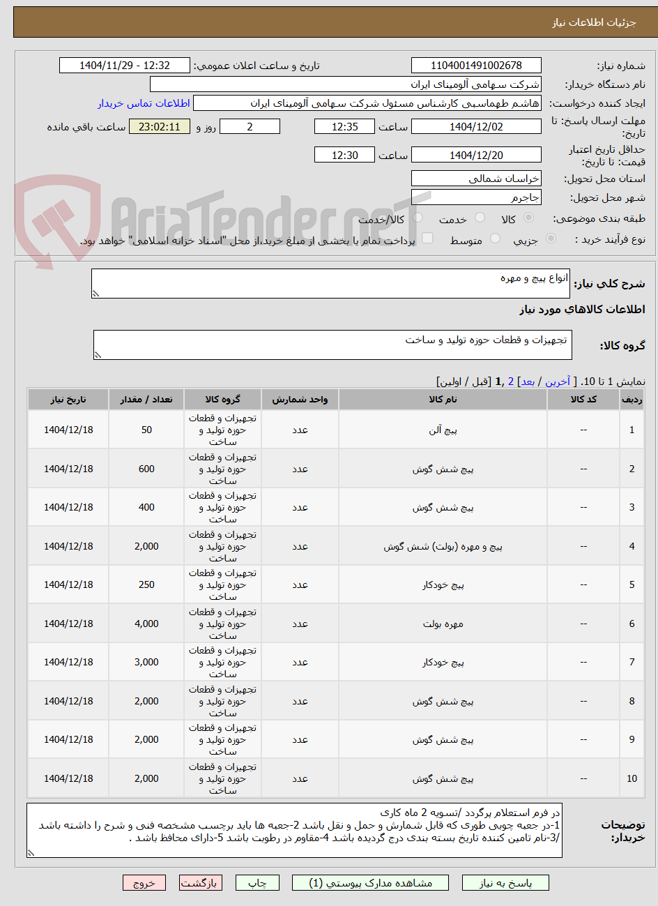 تصویر کوچک آگهی انواع پیچ و مهره 