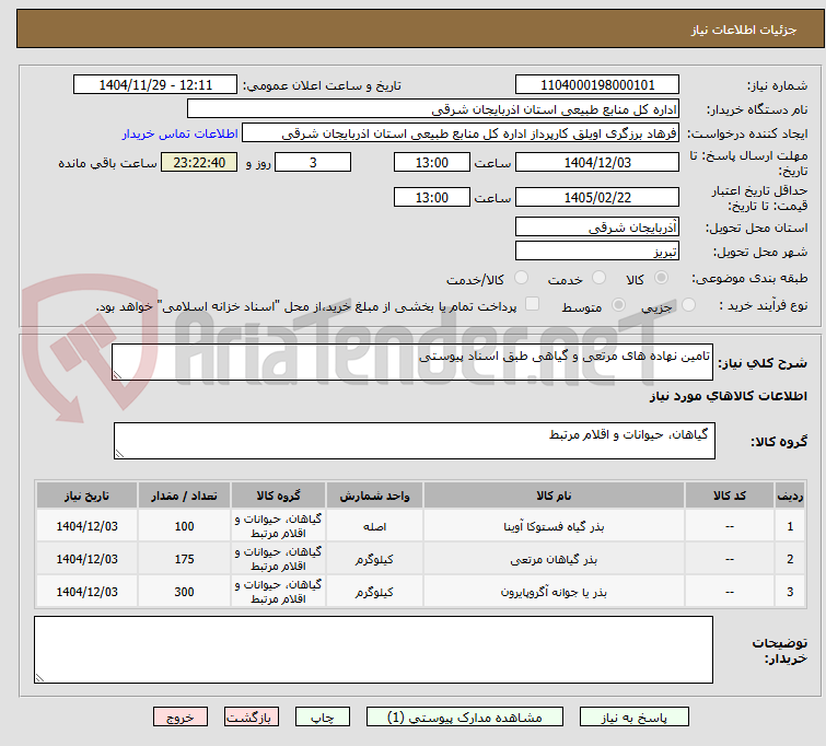تصویر کوچک آگهی تامین نهاده های مرتعی و گیاهی طبق اسناد پیوستی 