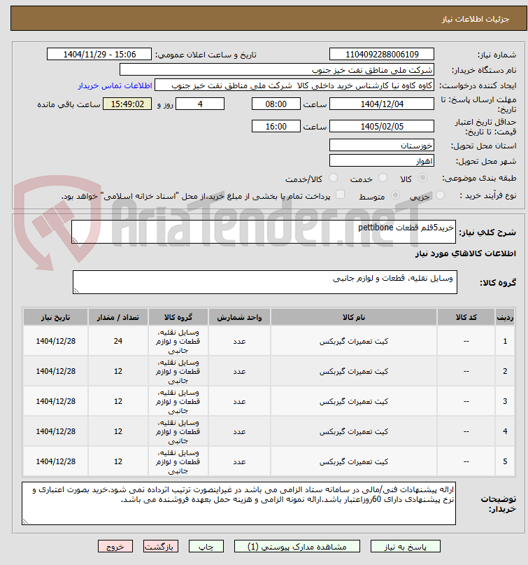 تصویر کوچک آگهی خرید5قلم قطعات pettibone