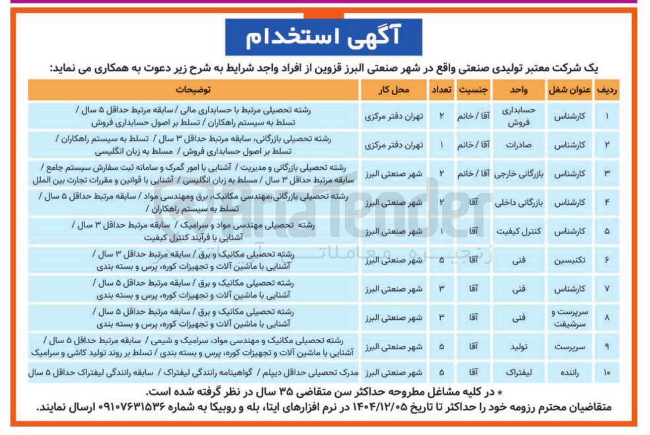 تصویر کوچک آگهی استخدام و دعوت به همکاری