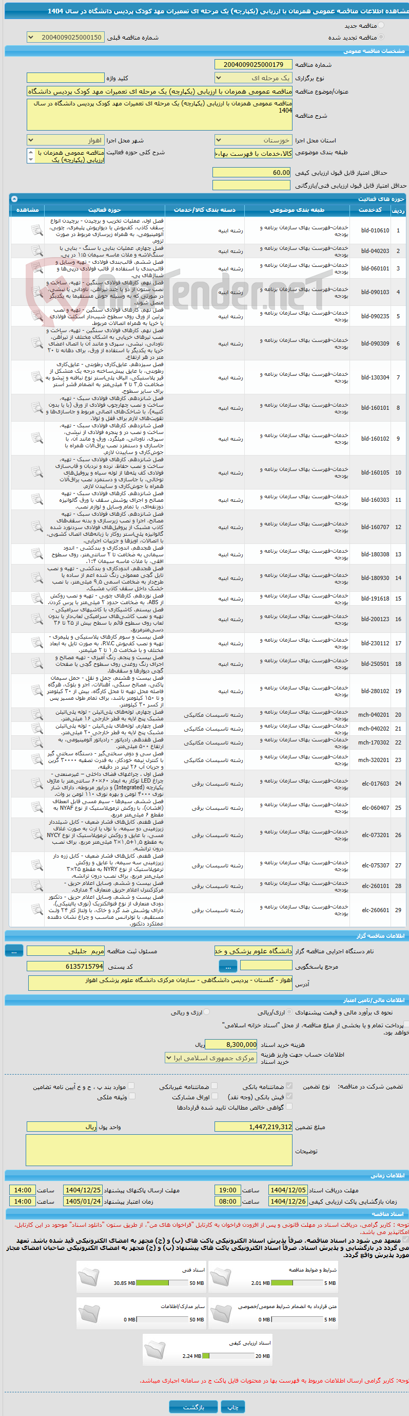 تصویر کوچک آگهی مناقصه عمومی همزمان با ارزیابی (یکپارچه) یک مرحله ای تعمیرات مهد کودک پردیس دانشگاه در سال 1404