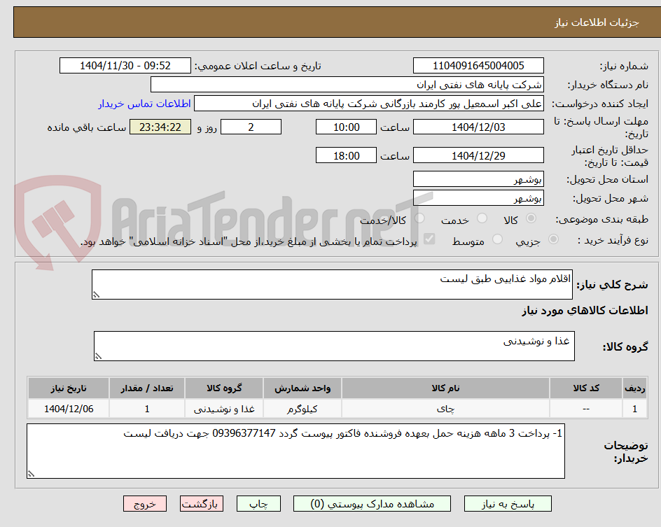تصویر کوچک آگهی اقلام مواد غذاییی طبق لیست 