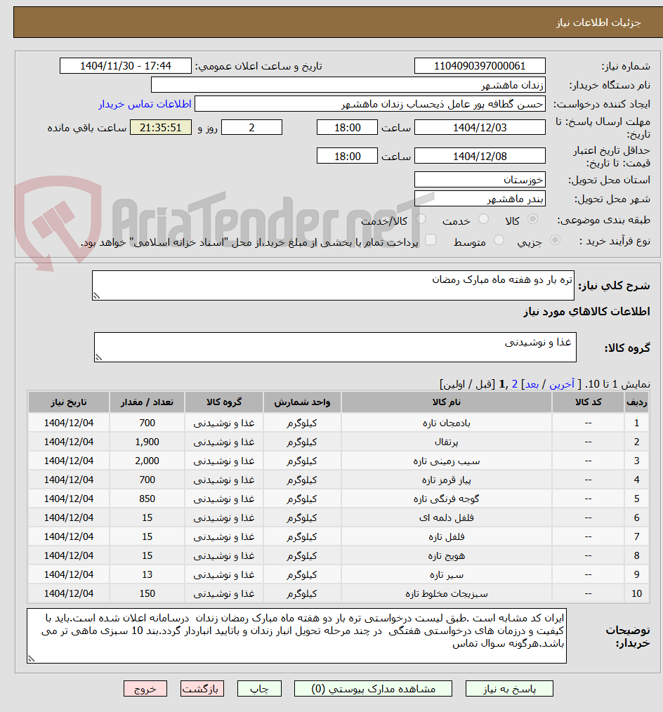 تصویر کوچک آگهی تره بار دو هفته ماه مبارک رمضان 