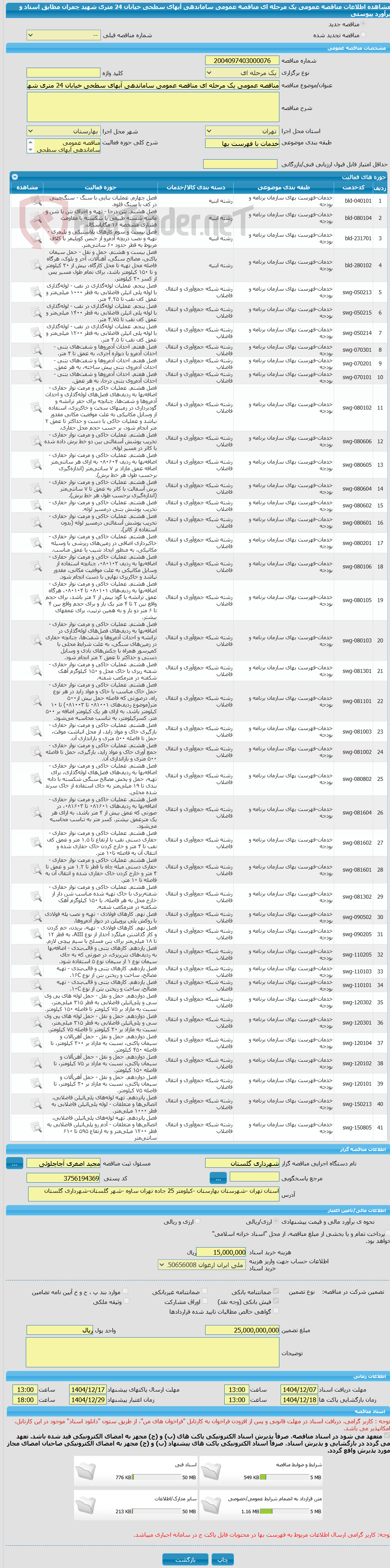 تصویر کوچک آگهی مناقصه عمومی یک مرحله ای مناقصه عمومی ساماندهی آبهای سطحی خیابان 24 متری شهید چمران مطابق اسناد و برآورد پیوستی