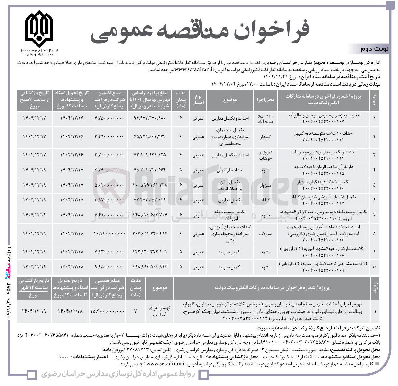 تصویر کوچک آگهی تکمیل مدرسه
۱۲ کلاسه مشارکتی