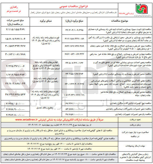 تصویر کوچک آگهی مناقصه ششم تعریض و بهسازی راه روستایی دواسب ( با ارزیابی کیفی ) 
