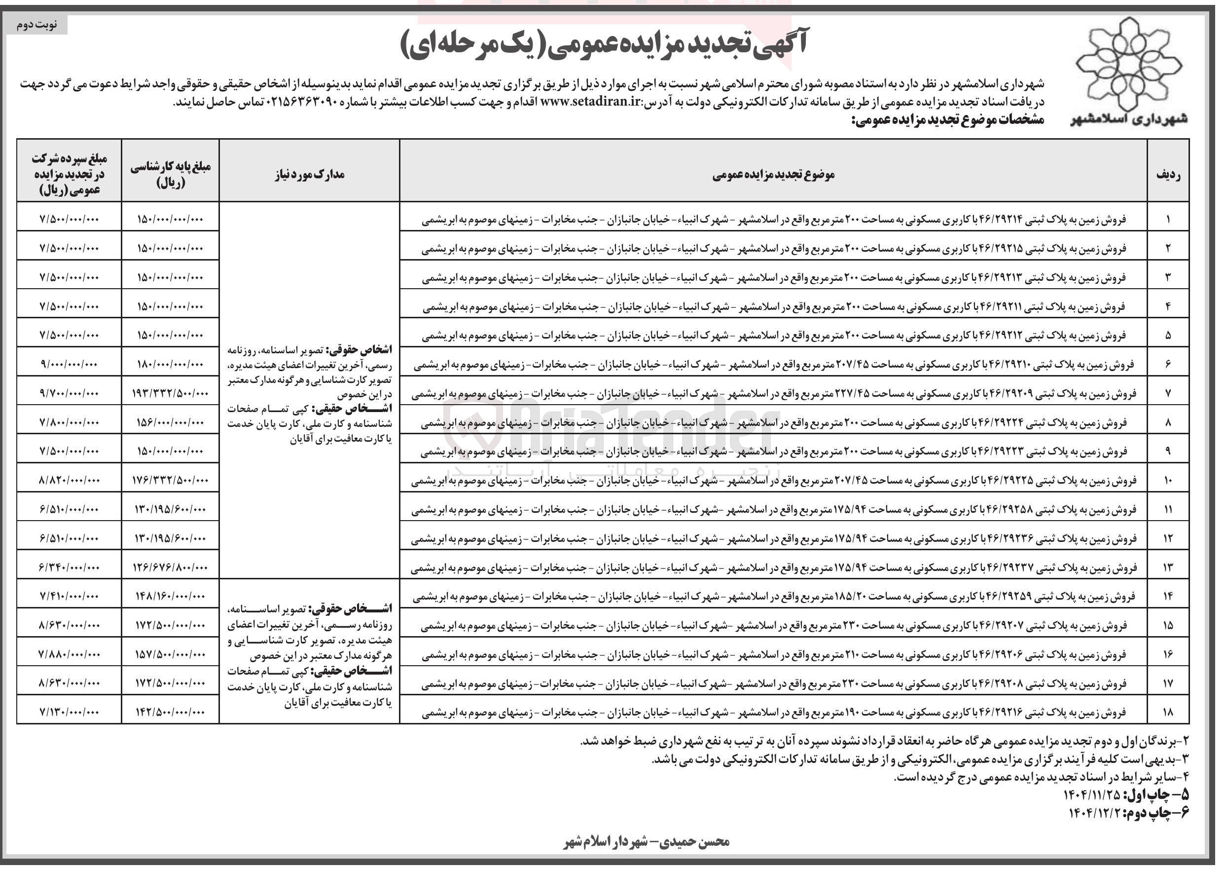 تصویر کوچک آگهی فروش 18 قطعه زمین
