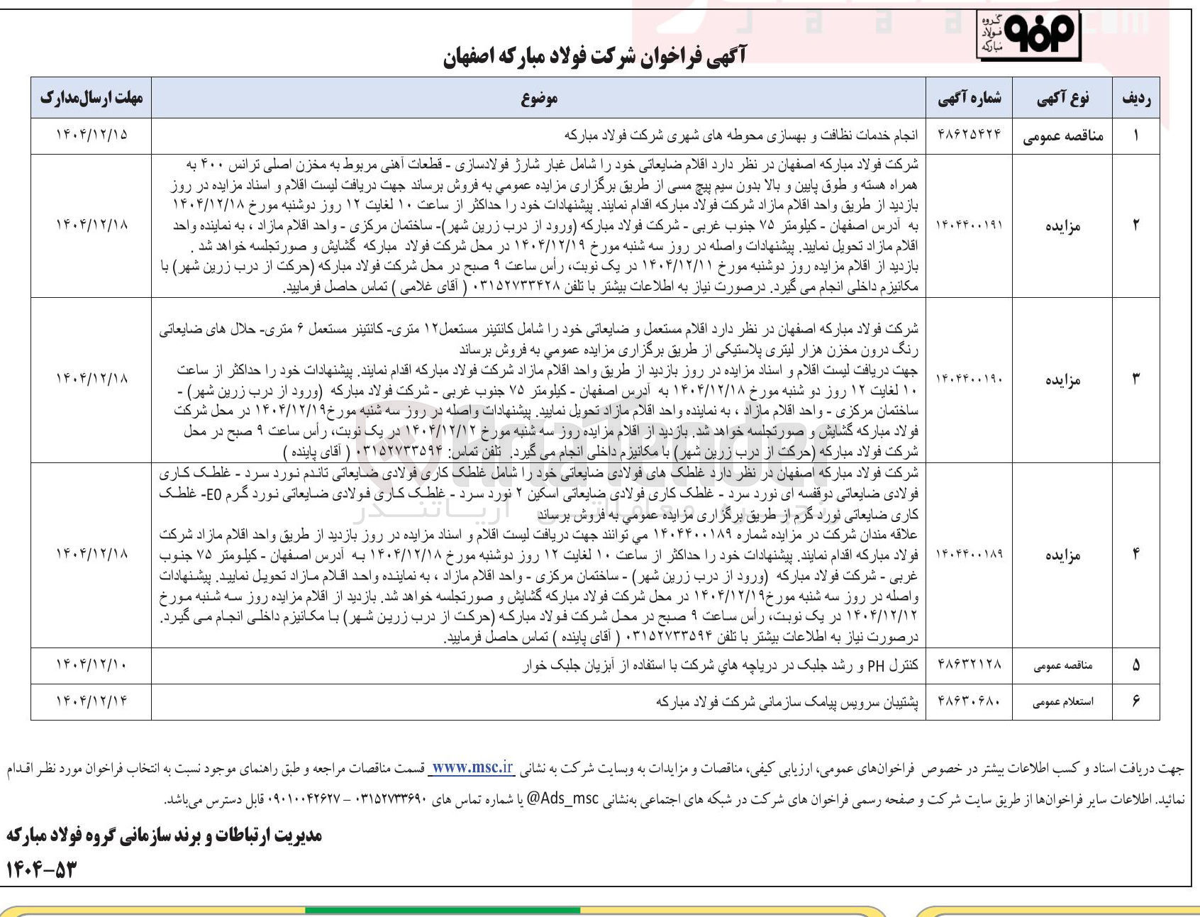 تصویر کوچک آگهی فروش اقلام ضایعاتی