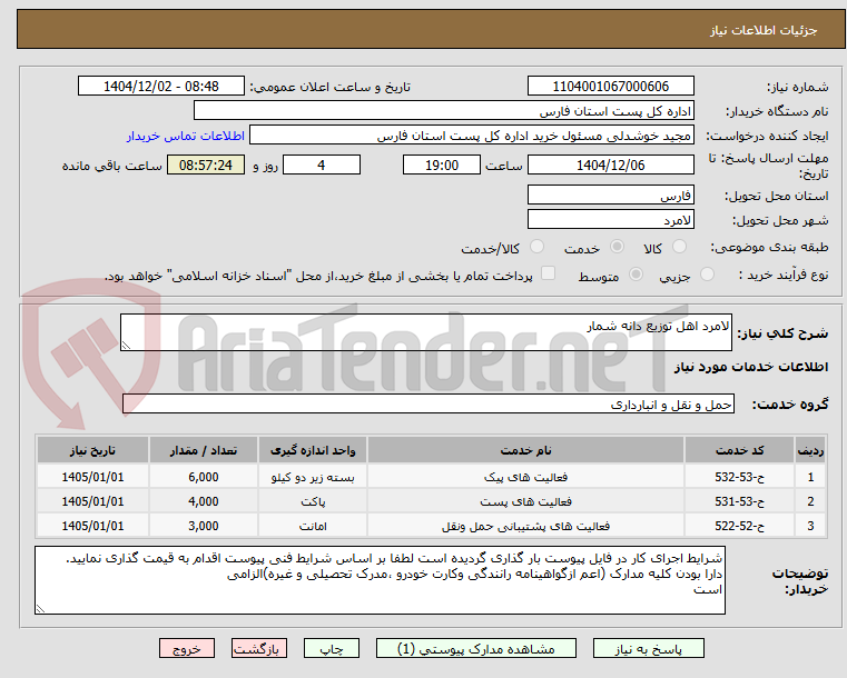 تصویر کوچک آگهی لامرد اهل توزیع دانه شمار