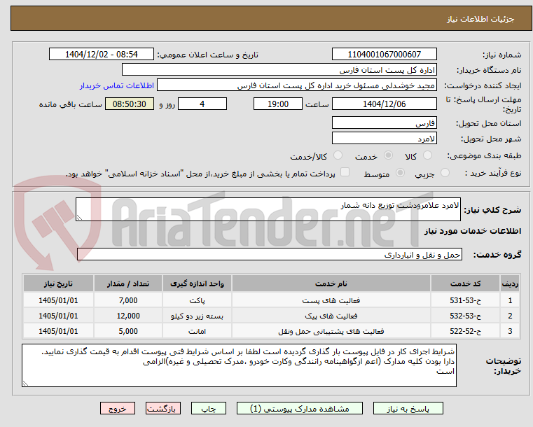 تصویر کوچک آگهی لامرد علامرودشت توزیع دانه شمار