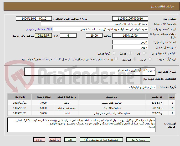 تصویر کوچک آگهی جهرم قطب آباد توزیع دانه شمار