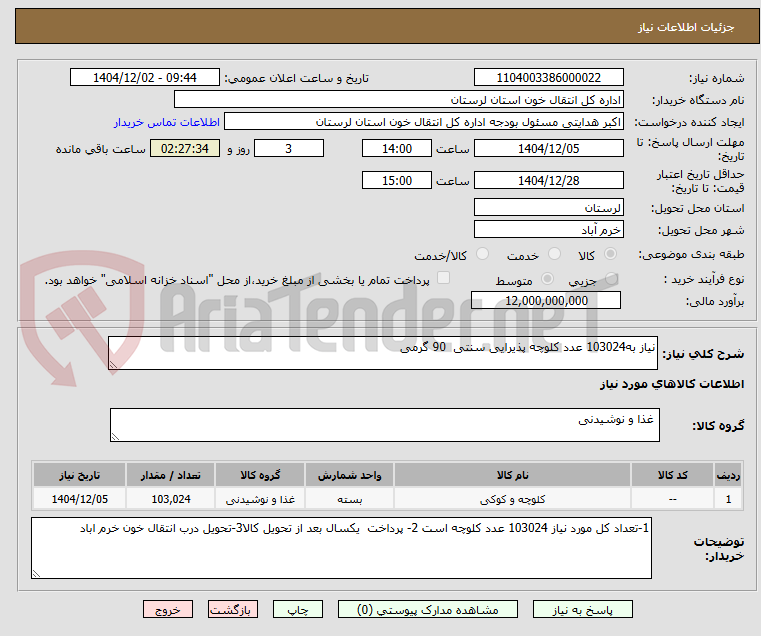 تصویر کوچک آگهی نیاز به103024 عدد کلوچه پذیرایی سنتی  90 گرمی