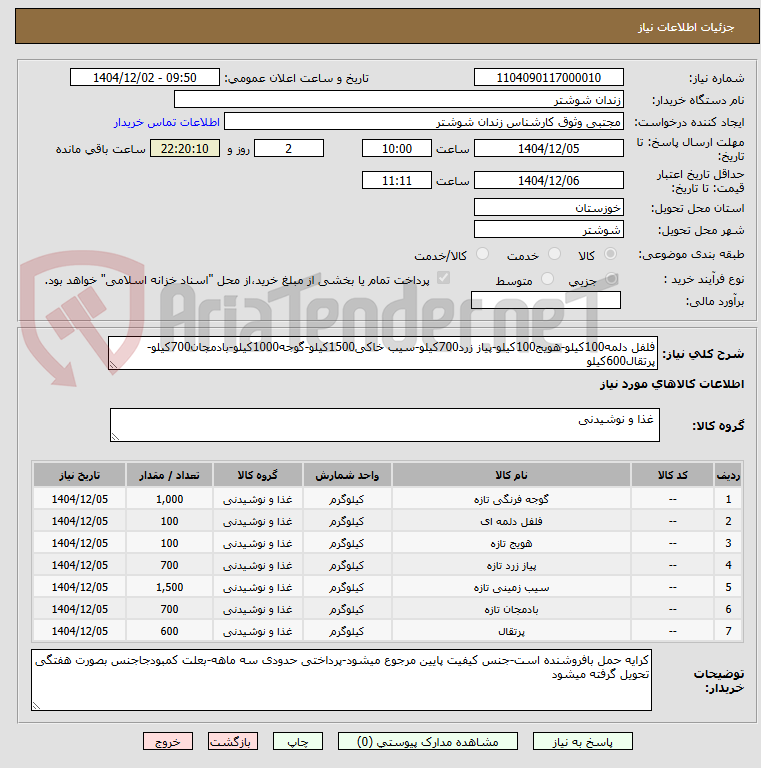 تصویر کوچک آگهی فلفل دلمه100کیلو-هویج100کیلو-پیاز زرد700کیلو-سیب خاکی1500کیلو-گوجه1000کیلو-بادمجان700کیلو-پرتقال600کیلو